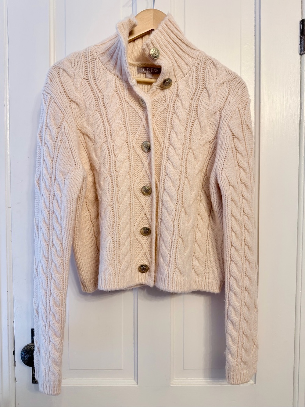 Beautiful J.Crew Cream Cable Knit Alpaca Wool Turtleneck Cardigan